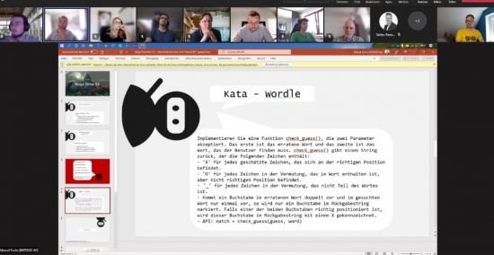 Während des Clean Code Advocates Workshop: Den Teilnehmenden wird das diesmalige Kata vorgestellt, ein Wordle.